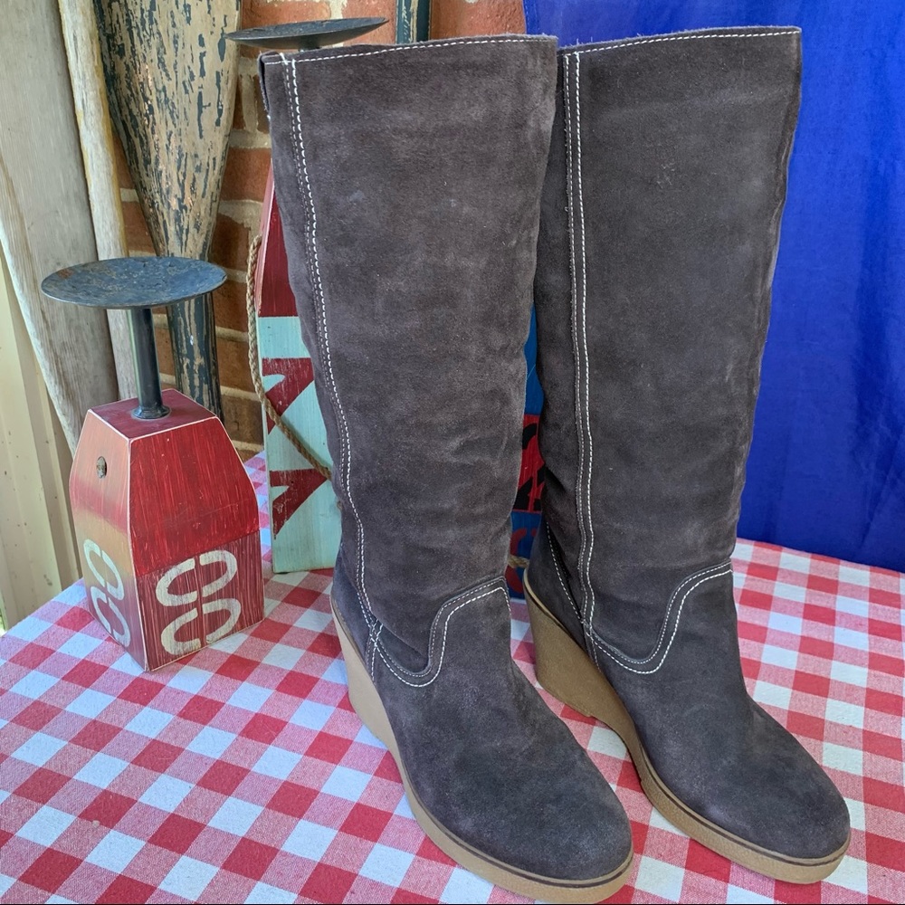 EMU AUSTRALIA Warm Brown Waratah Suede Sheepskin Sherpa Wedge Boots, 9 - Picture 5 of 13